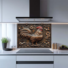 Copper Look Rooster Tempered Glass Backsplash – Farmhouse Kitchen Backsplash